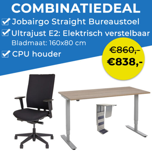 Actie: Ultrajust E2: Elektrisch verstelbaar met bureaustoel Straight en cpu houder
