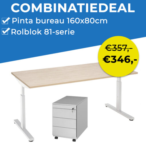 Actie: Pinta bureau 160x80cm met ladeblok