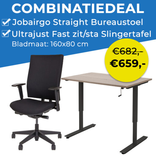Actie: Ultrajust fast zit/sta slingertafel met bureaustoel Straight