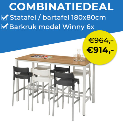 Actie: Statafel / Bartafel 180x80cm met barkruk model Winny